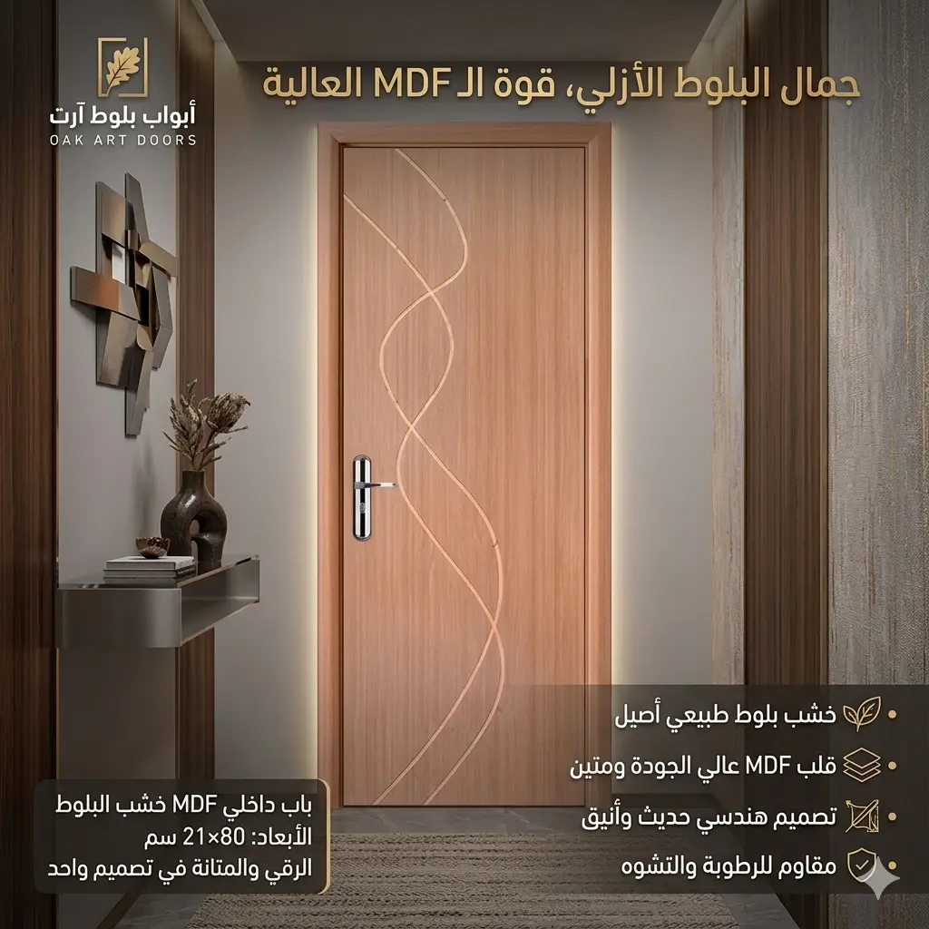 باب داخلي MDF خشب البلوط 80×210 سم